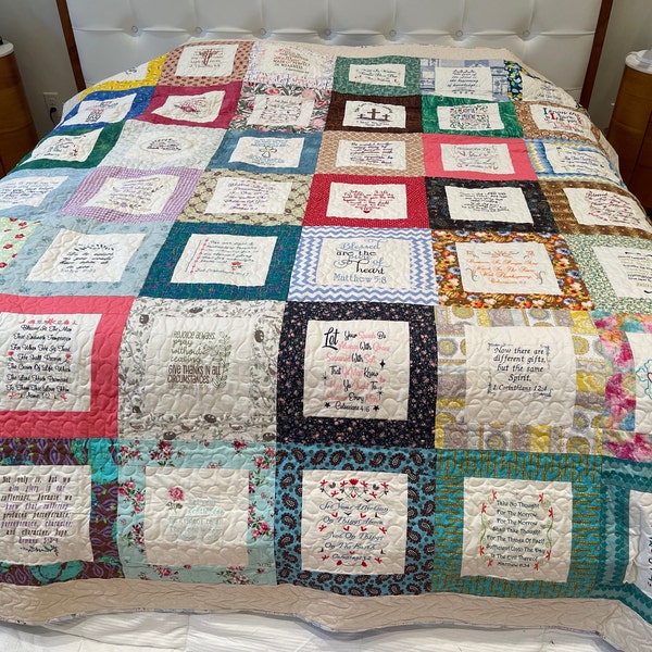 Embroidered Scripture Quilt, Bible Verses, Bible Blocks, Embroidery ...