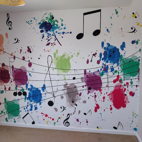 Modern Music Room Notes Wallpaper Mural for Bedroom Playroom Music Room ...