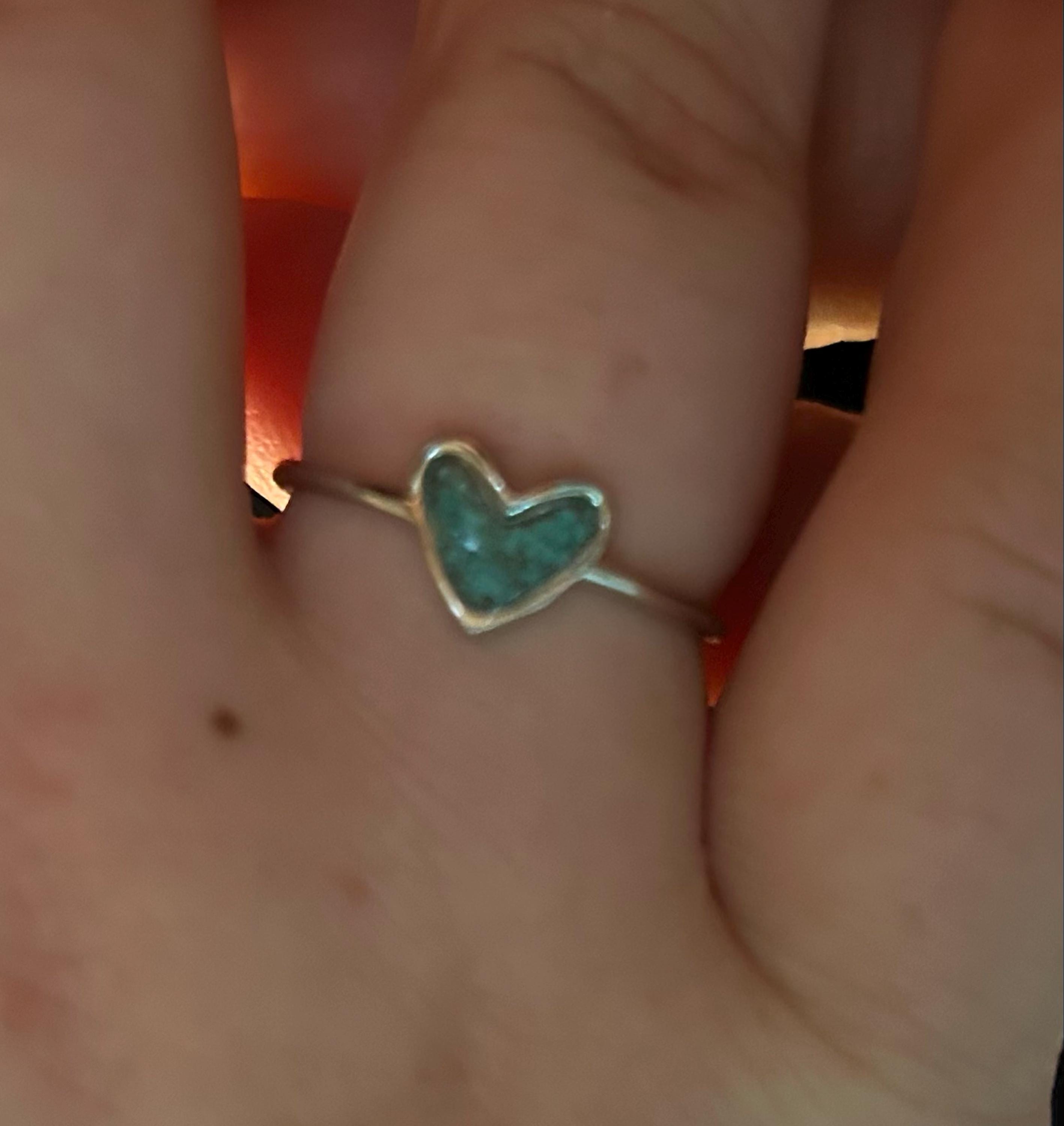 Genuine Turquoise ring | .925 sterling silver | unique crushed stone ring | hypoallergenic | boho statement jewelry | detailed | heart shape