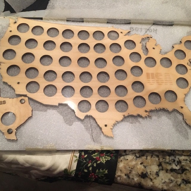 The US 50 State Quarter coin holder (for 50 or 56 coins), Wooden Map Display