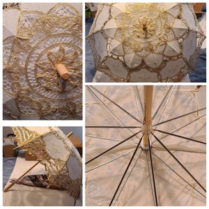 Accessoires Paraplus & regenaccessoires Southern Belle Katoen Bruiloft Parasol Goud en Ecru Battenburg Kant Parasol 