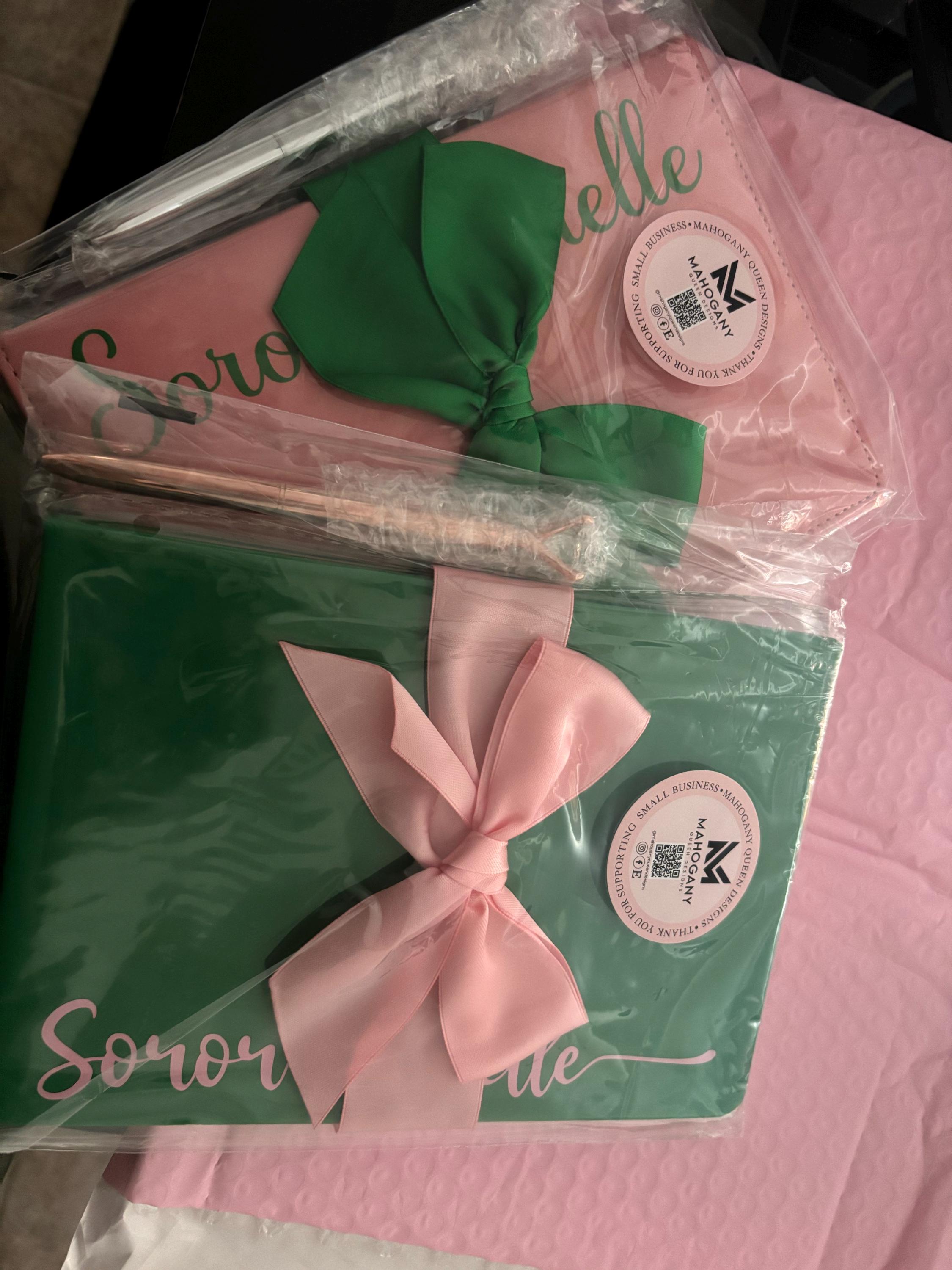 Personalized Journal, Green and Pink, Notebook, Custom Journal, Custom Notebook, Sorority Gift, Journaling, AKA, Alpha, Kappa, Soror