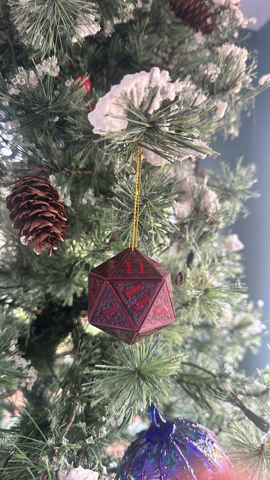D20 Ornament [Pick your colors, 2&quot; Holographic] - Hanging DnD charm dangler - A magical Christmas tree holiday season gift for him or her