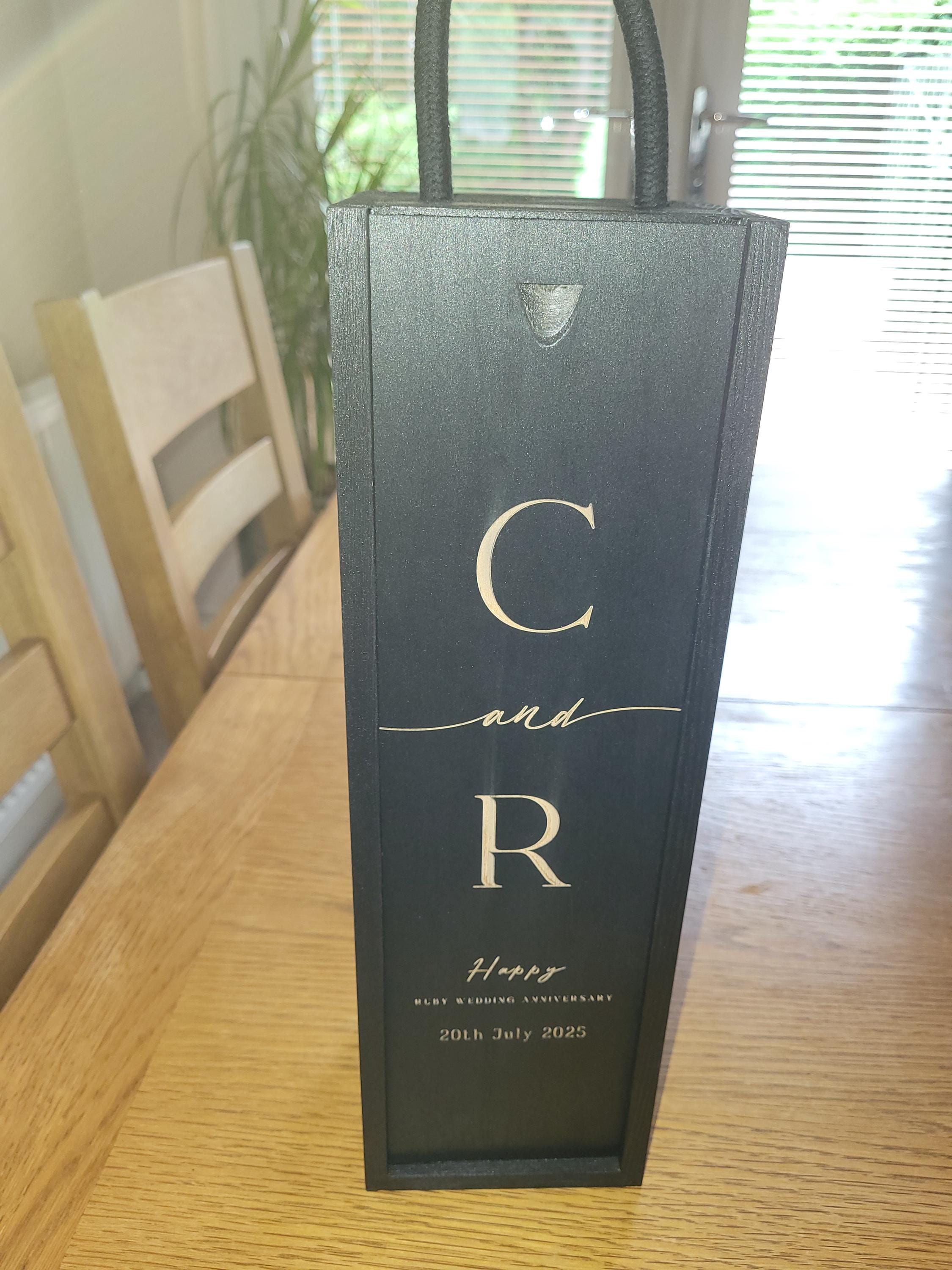 Couple's Initials Wine Box Custom Laser Engraved Gift Birthday Christmas Anniversary Wedding Valentines Engagement Gift Love Present