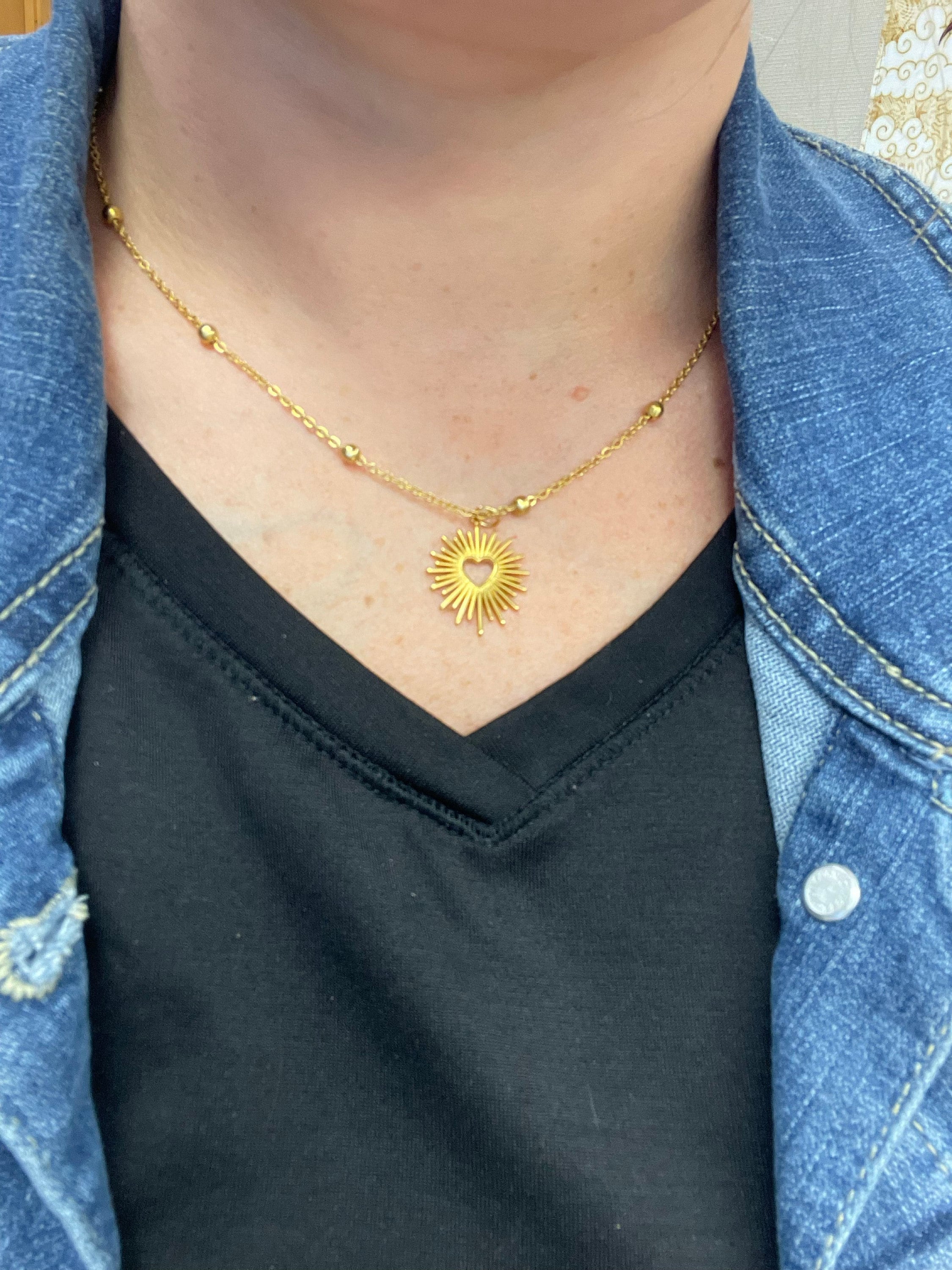 golden sacred heart necklace, ex voto necklace, sacred heart jewelry, astral heart, Virgin Mary necklace, ex voto pendant, Mother&#39;s Day gift