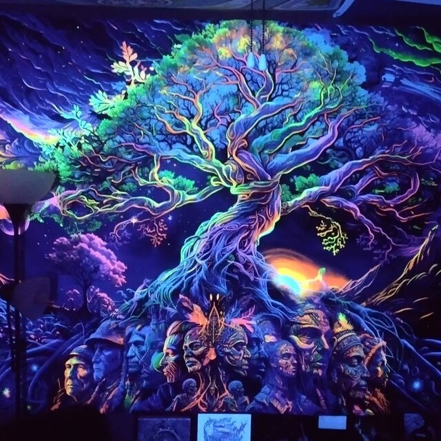 Psychedelic World Tree Tapestry: UV Reactive Ancestors Blacklight