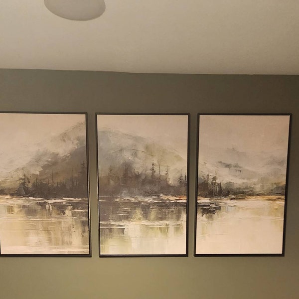 Dustinway Framed Canvas Print Wall Art Set of 3 Emerald Green Mountain ...