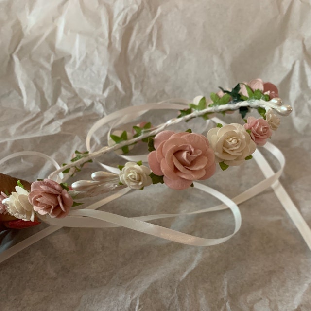 Dusty Rose Flower Crown. Rose Pink and White Flower Crown  display picture 2
