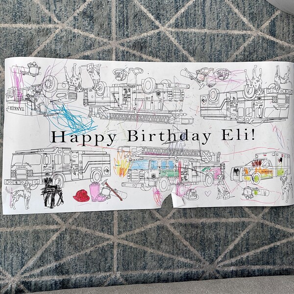 Personalized Fireman Birthday Decorations Coloring Table Runner ...