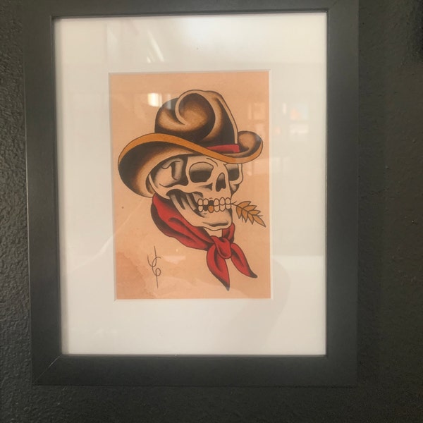 Cowboy Skull American Traditional Tattoo Flash Print - Etsy