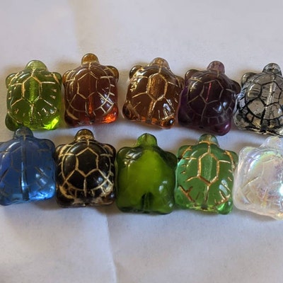 Large Glass Turtle Bead With Gold Inlay Czech Glass Beads 19mm X 14mm ...