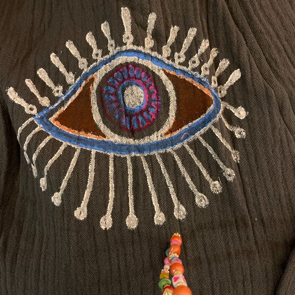 Boho Morning Robe, Organic Cotton Spa Robe, Bridal Robe, Evil Eye ...