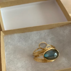 Gold Plated 18k Ring Labradorite Moonstone Gemstones Handmade Statement ...