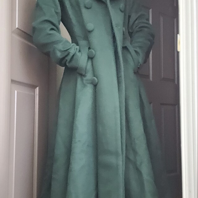 Dark Green Wool Coat, Women's Winter Double Breasted Long