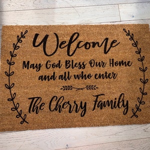 May God Bless Our Home V2 Custom Door Mat Personalized Doormat Housewarming  Gift Front Door Mat Closing Gift Gift From Realtor 