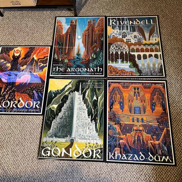 Lord of the Rings Travel Poster Set: Middle Earth Art Prints - Etsy