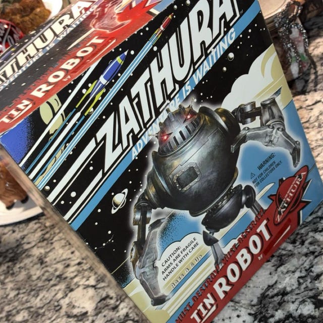 巨大なザスーラ限定版ロボット。ビンテージのゼンマイ巻き上げ式ブリキ