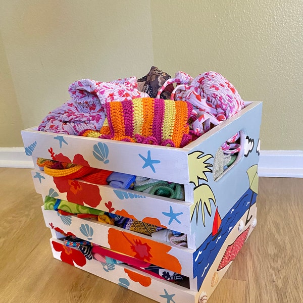 Customized Large Bikini Box, Handmade Crate, Bathing Suit Organization