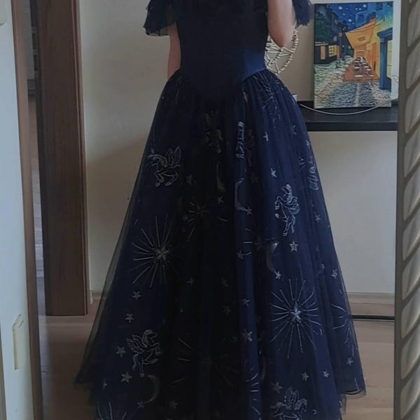 Off-the-Shoulder Pleated Gown with Surplice Bodice Dark Navy main image 1