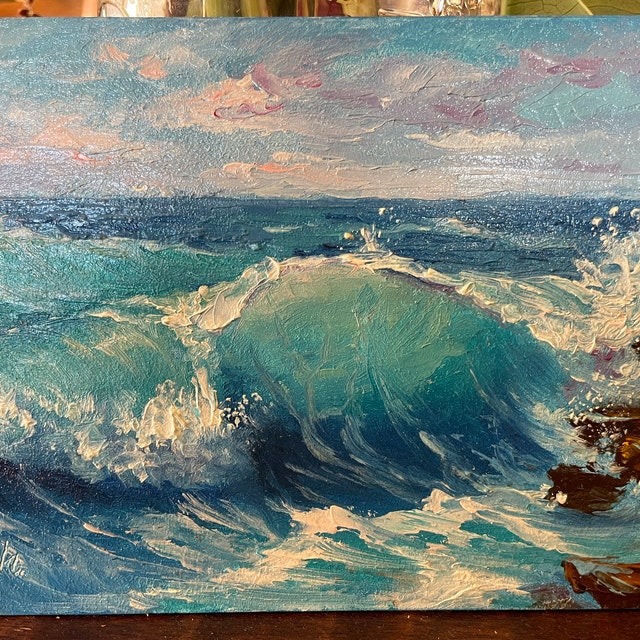 【P50号】good blue(cave) 油絵 oil painting Pacific Blues - Ocean Wave Painting 24