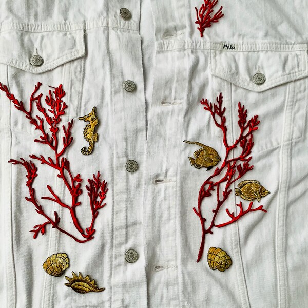 Sea Shell Metallic Gold Iron on Applique Fully Embroidered 1" High X 2 ...