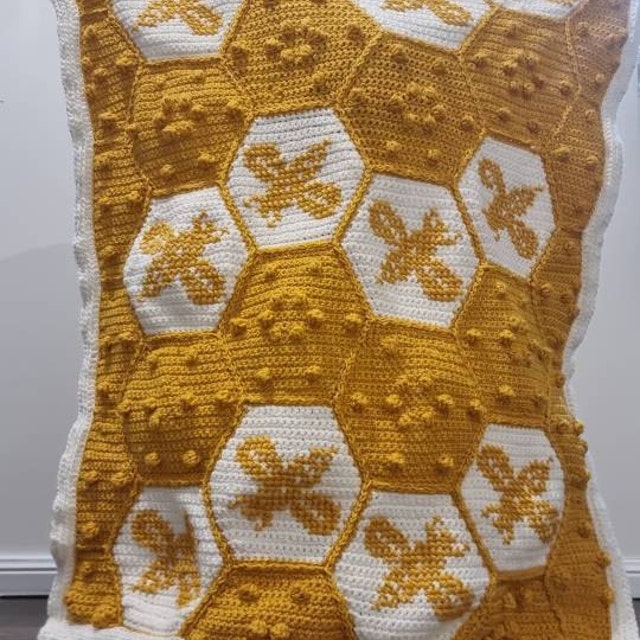 A customer's finished Honey Bee Blanket Crochet Pattern PDF