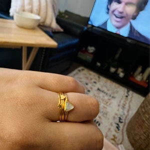 Customer photo from Kristin, Triangle Moonstone Ring, Gold Ring, Celestial Jewelry,