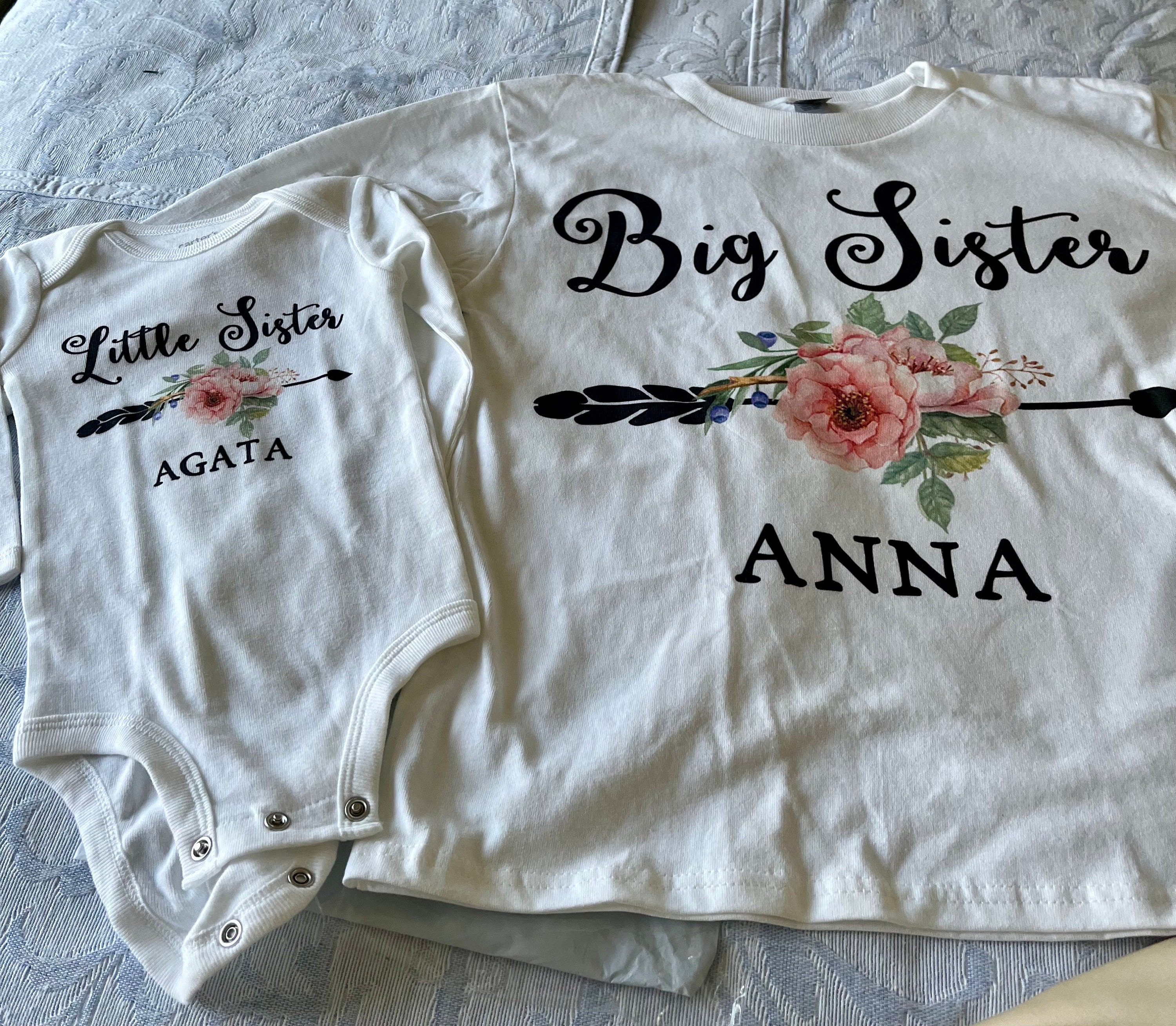Big sister little sister set named matching sibling set big sister shirt little sister shirt personalization sibling shirts photo props top