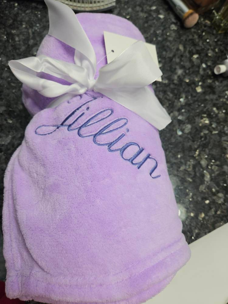 Monogrammed Plush Fleece Blanket Throw - Several Colors - Personalized Customized Gift Embroidered