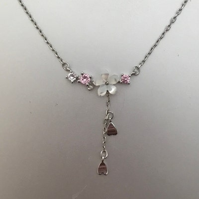Cherry Blossom Necklace. Pink Sakura Cherry Blossom Petal White Zircon ...