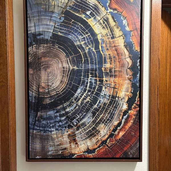 Tree Ring Framed Wall Art, Abstract Colorful Tree Ring Wall Decor ...