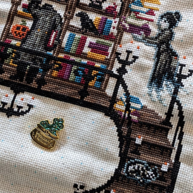 Library Ghost Cross Stitch. Ghost Cross Stitch Pattern. Haunted Library  Cross Stitch. Book Worm Cross Stitch. Halloween Cross Stitch Pattern