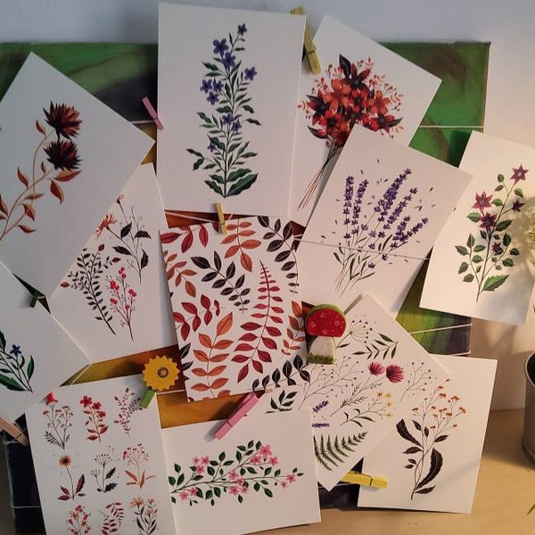 Postcard Set of 6 - Botanical Wildflowers Collection - Watercolour ...