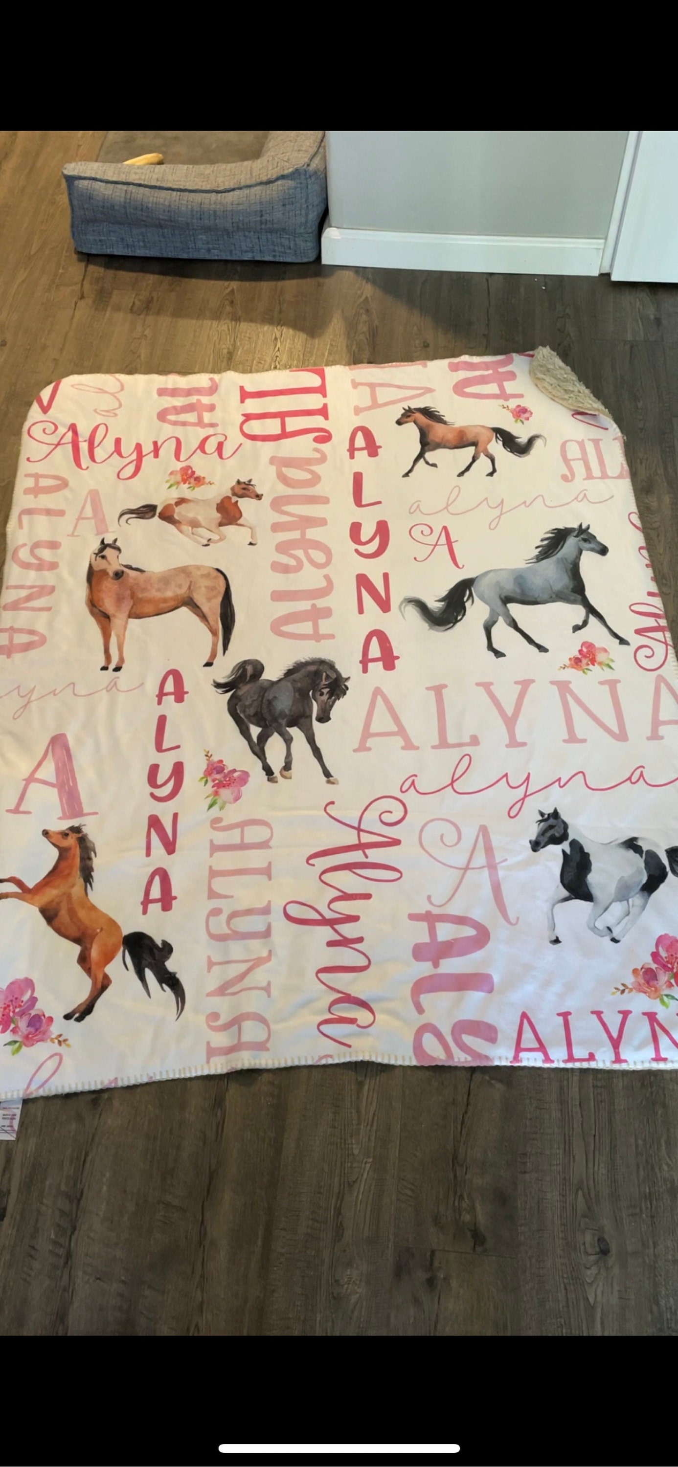 Personalized Horse Baby Blanket - Horse Sherpa Throw Blanket -  Personalized Baby Girl Blanket - Floral Horse Personalized Baby Blanket