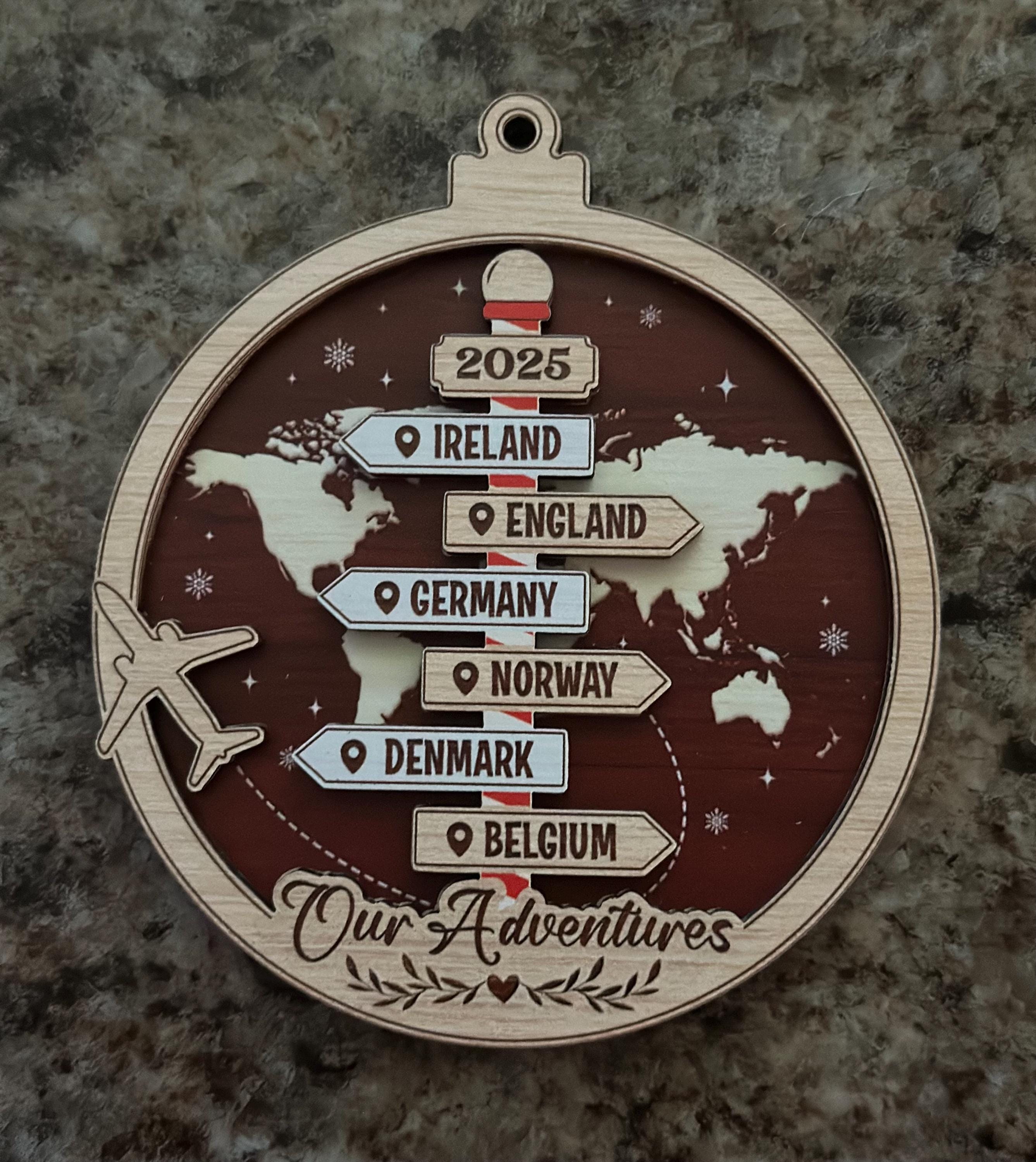 Personalized Travel Adventure Ornament, Custom Traveling Destination Ornament, Couple Traveling Destination, Travel Gift, Christmas Gift
