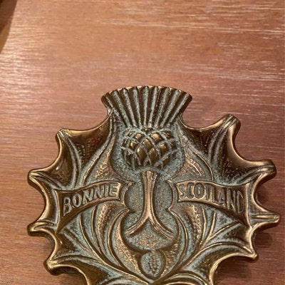 Thistle bonnie Scotland, Vintage Brass Offering Bowl Upcycled