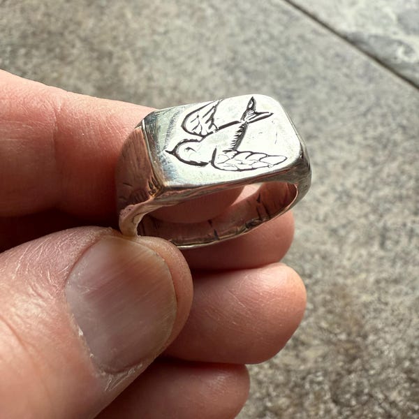 Origami Crane | Heavy Signet Ring | Hand Crafted Small Batch Mens 925 ...