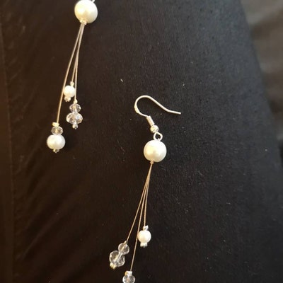 Boucles D'oreilles Fantaisie Ivoire Et Cristal Perles - Mariage Soirée