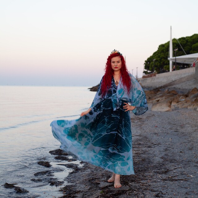 Ocean Waves Maxi Skirt, Mermaidcore Fashion Long Skirt Fairy