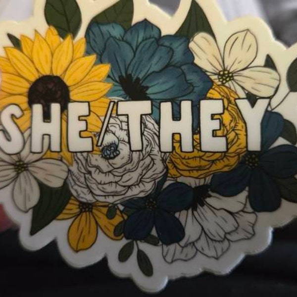 She/they Pronoun Sticker | Pronoun Sticker | She/they Sticker | Floral ...