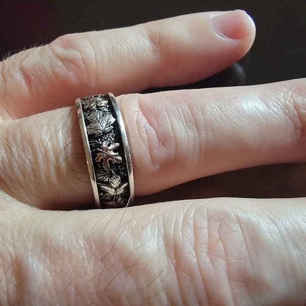 AUTUMN MAPLE LEAVES - Multi-colored Leaves Ring in Gold or Silver With ...