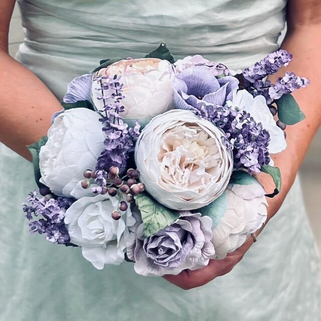 Spring Spirea and Tulip Garden Faux Cascade Wedding Bouquet