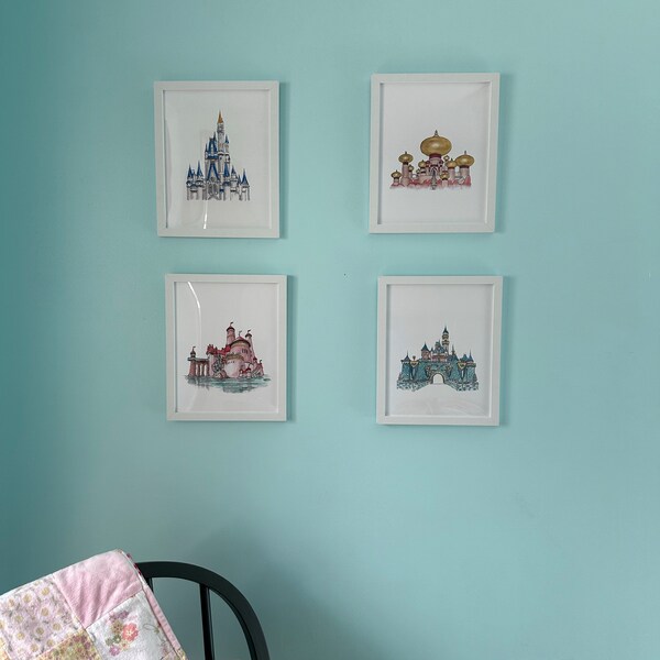 Princess Castle ART PRINT Set of 4 for Nursery Girls Bedroom Decor ...