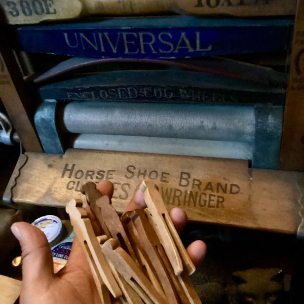 Vintage Wooden Clothespin Set (5)...laundry. Drying. Wood. Old. Retro ...