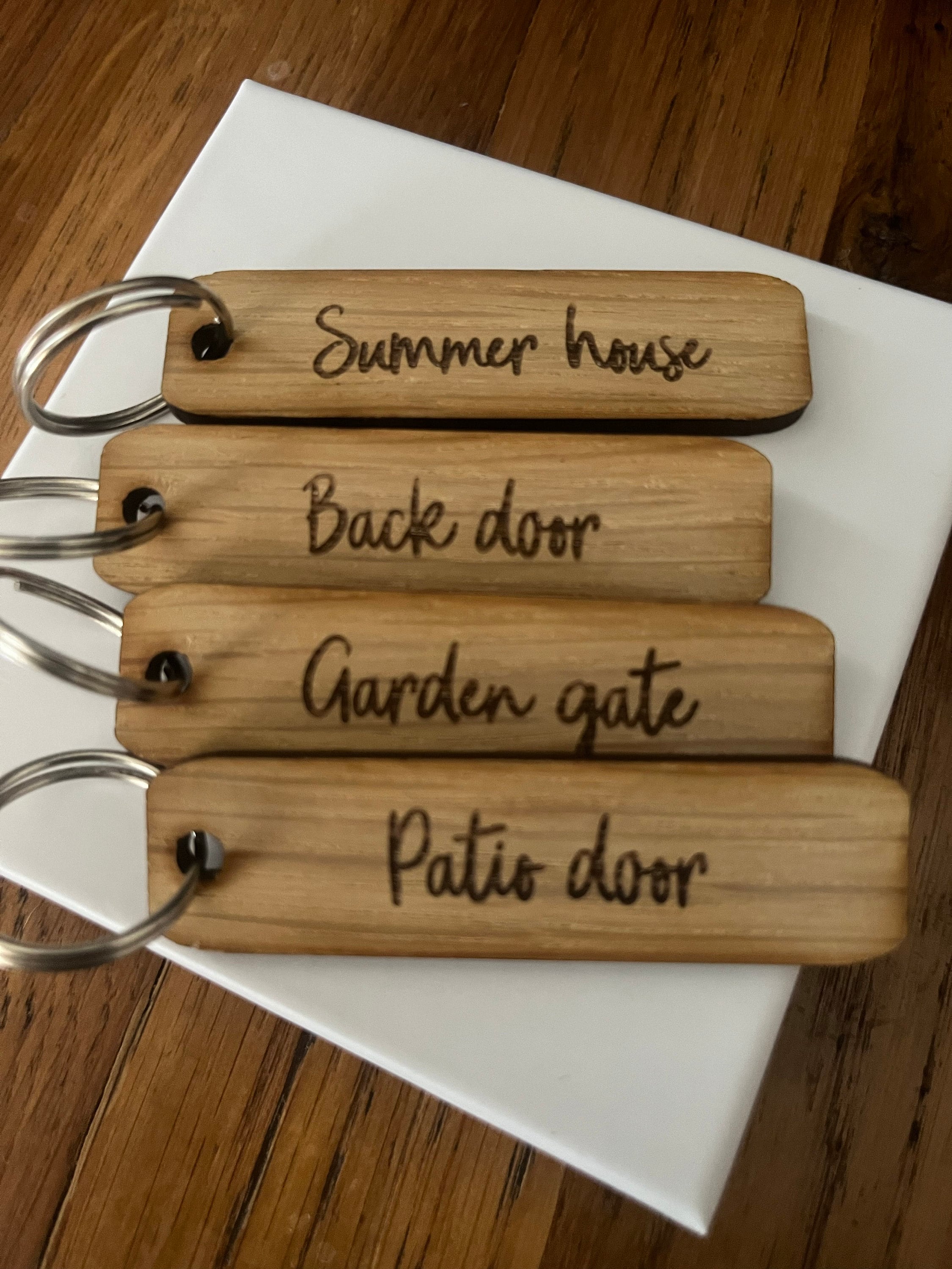 Personalized Oak Keyring, Custom Key Fob, Door, Shed Garage, Flat, Hotel, New Home Gift, Stocking Filler