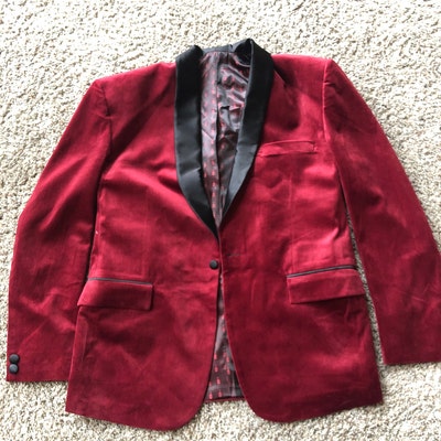 Tuxedo Jackets Men Red Velvet Peak Lapel One Button Slim Fit Blazer ...