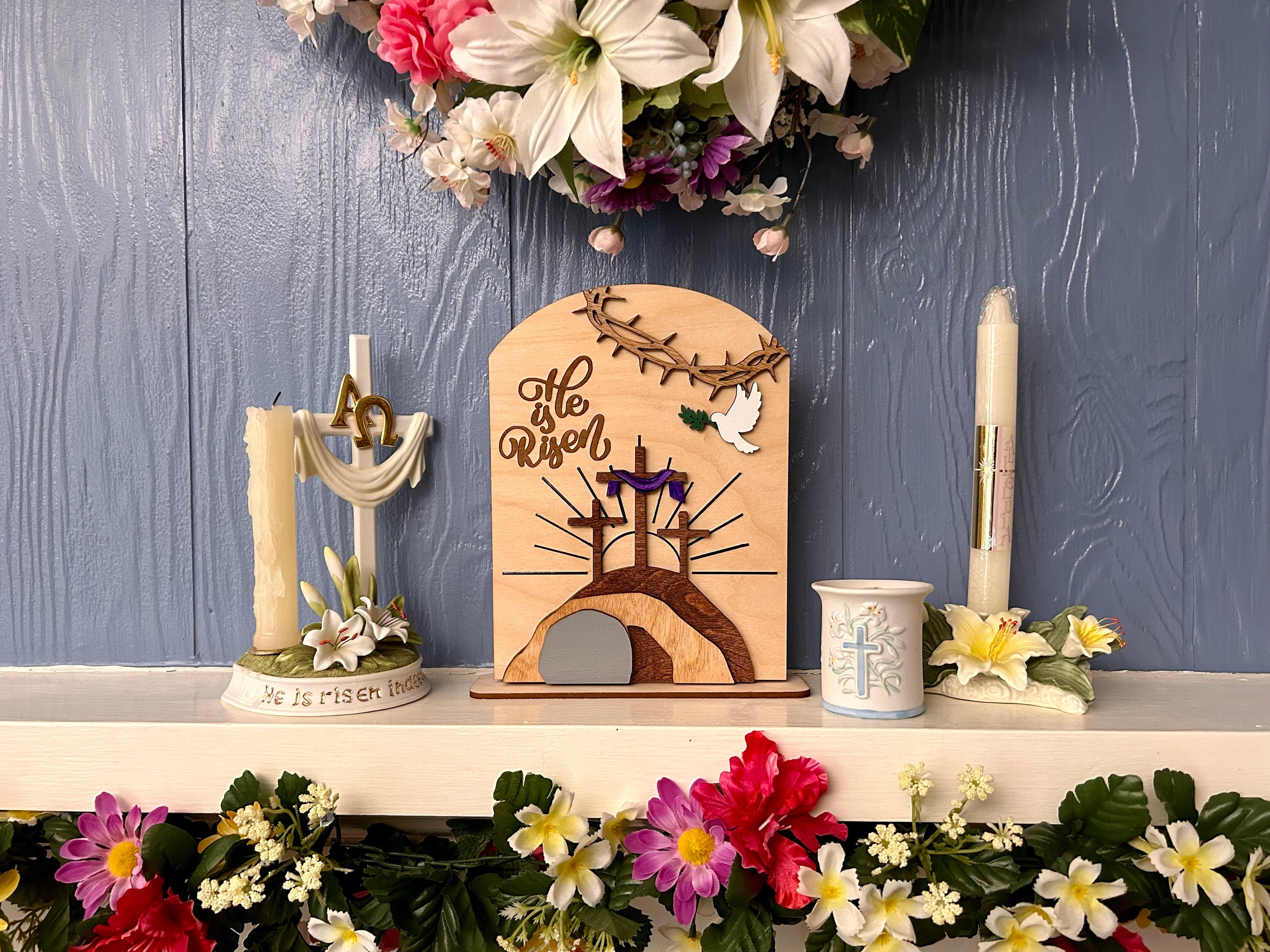 Empty Tomb &quot; He is Risen&quot; Religious Decor, Christian Easter Tomb, He is Risen, Resurrection Cross, Religious Display, Easter Empty Tomb
