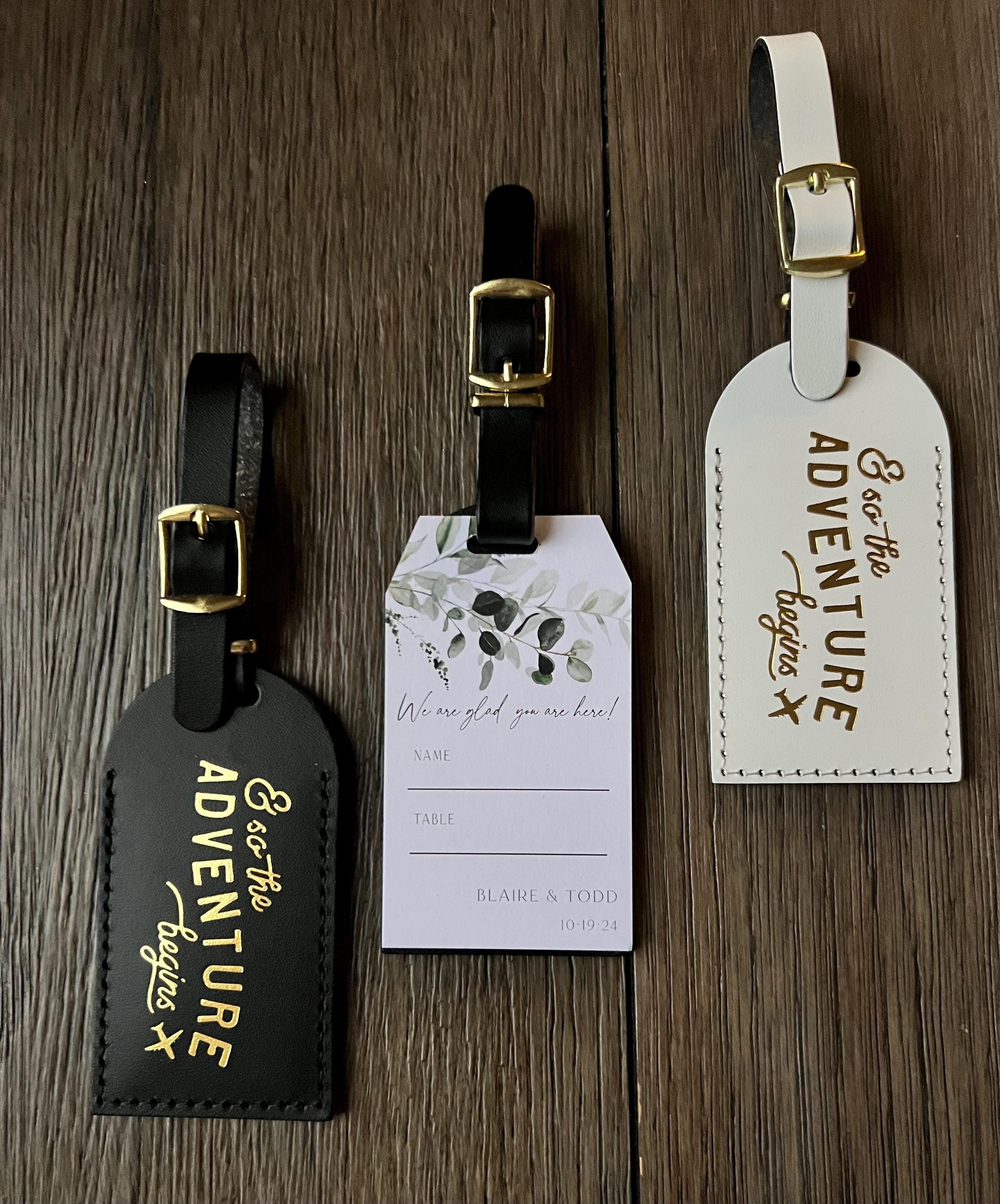 Bulk Wedding Favors Luggage Tags Unique Gifts, Bridesmaid Gift, Save the Date, or Bridal Party Shower - And So the Adventure Begins Travel