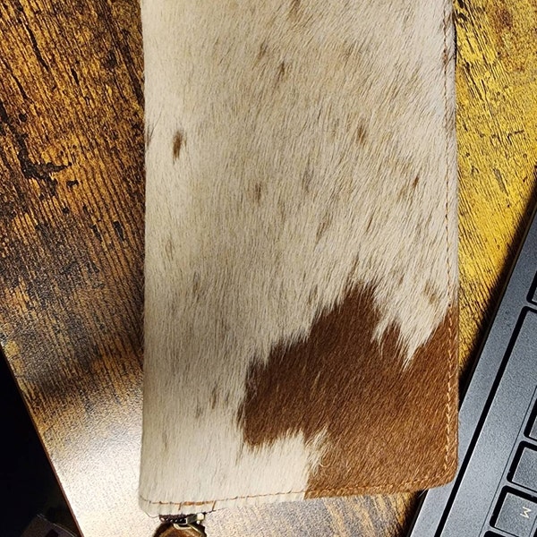 Cowhide Leather Zip Wallet Wristlet Western Boho Clutch Rodeo Cowgirl ...