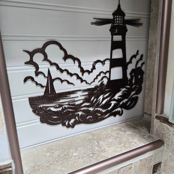 Metal Lighthouse Decor, Nautical Metal Wall Art, Outdoor Beach House ...